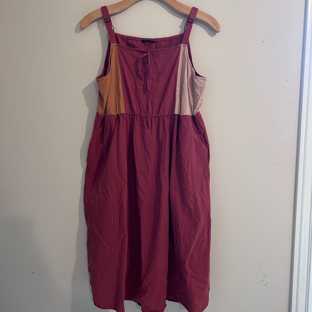 BloomChic Two-Tone Midi Dress - Red and Tan